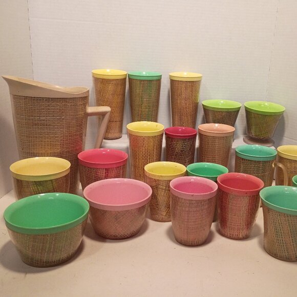 Assorted Lot MCM Raffia/Burlap Melmac Thermal Wear 21 Pieces Varied - Picture 2 of 11